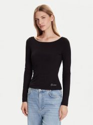 Guess Bluzka W5BP46 KCYV2 Czarny Slim Fit. Czarne bluzki damskie Guess, m, z aplikacjami, z wiskozy, bez kołnierzyka, bez ramiączek. Za 129.99 zł.