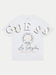 Guess T-Shirt J5RI28 K8HM4 Biały Regular Fit. Białe koszulki i t-shirty dziewczęce Guess, z aplikacjami, z bawełny, bez kołnierzyka, bez ramiączek. Za 79.99 zł.