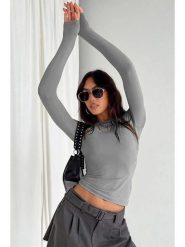 MADMEXT Koszulka w kolorze szarym rozmiar: L. Szare koszulki damskie MADMEXT, l, bez wzorów, bez kołnierzyka, bez ramiączek. Za 86.99 zł.