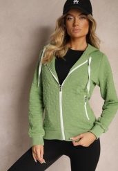 Zielona Bluza z Bawełną i Kapturem na Suwak Arsetia. Zielone bluzy damskie Renee, l, bez wzorów, z bawełny, z kapturem. Za 79.99 zł.