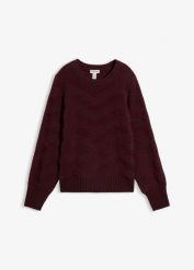 Sweter z grubą nicią. Czerwone swetry klasyczne damskie bonprix, bez kołnierzyka. Za 169.99 zł.