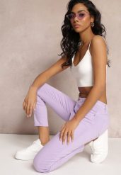 Fioletowe Jeansy Skinny z Efektem Push Up Karinali. Fioletowe jeansy damskie Renee, bez wzorów, z bawełny. Za 69.99 zł.