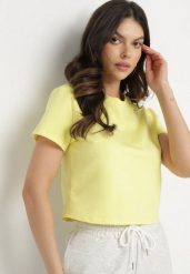 Żółty T-shirt z Bawełny o Krótkim Kroju Galarina. Żółte t-shirty damskie Born2be, l, bez wzorów, z bawełny, bez kołnierzyka. Za 69.99 zł.