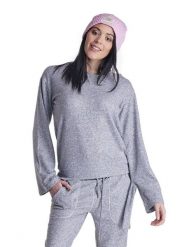Damska bluza z okrągłym dekoltem i sznurowanymi cekinami. Szare bluzy damskie LEONE 1947 APPAREL, l, bez wzorów, z materiału, z kapturem. Za 84.16 zł.