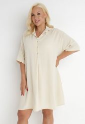 Jasnobeżowa Sukienka Kaseia. Brązowe sukienki damskie Born2be, bez wzorów, z tkaniny, bez ramiączek. Za 139.99 zł.