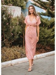 Isla Bonita by SIGRIS Sukienka w kolorze kremowo-czerwonym rozmiar: S. Brązowe sukienki damskie Isla Bonita by SIGRIS, bez wzorów, bez ramiączek. Za 100.99 zł.
