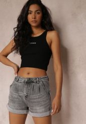 Szare Szorty z Jeansu z Modnymi Zakładkami Tenak. Szare szorty damskie Renee, bez wzorów, z jeansu. Za 34.99 zł.