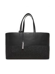 Calvin Klein Torebka Ck Mixmedia Shopper_Raffia K60K613167 Czarny. Czarne torebki klasyczne damskie Calvin Klein, ze skóry, bez dodatków. Za 419.99 zł.