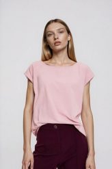 Gładki t-shirt różowy. Czerwone t-shirty damskie MOODO, l, bez wzorów, z bawełny, bez kołnierzyka. Za 39.99 zł.