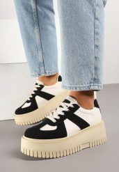 Czarno-Beżowe Sneakersy na Grubej Podeszwie z Ozdobnym Paskiem Viviriana. Czarne obuwie sportowe damskie Born2be, na lato, z jeansu, bez zapięcia. Za 89.99 zł.