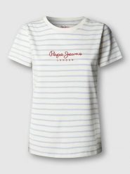 Pepe Jeans Koszulka "Mae" w kolorze biało-błękitnym rozmiar: XL. Białe bluzki damskie Pepe Jeans, xl, bez wzorów, z bawełny, bez kołnierzyka, bez ramiączek. Za 78.99 zł.