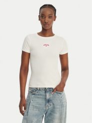 Guess Jeans T-Shirt W6GPZ3 KA0H1 Écru Slim Fit. T-shirty damskie Guess Jeans, xxl, z aplikacjami, z bawełny, bez kołnierzyka. Za 159.99 zł.