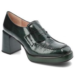 Zielone Półbuty Hispanitas Buty Na Słupku. Zielone półbuty damskie Hispanitas, bez wzorów, ze skóry, bez obcasa, na obcasie, bez zapięcia. Za 639.00 zł.