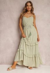 Zielona Sukienka Ailbhe. Zielone sukienki damskie Renee, z aplikacjami, boho, bez ramiączek. W wyprzedaży za 74.99 zł.