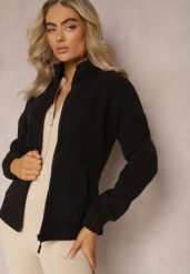 Czarna Bluza na Suwak Ocieplana Polarem z Kołnierzem Imerulia. Czarne bluzy damskie Renee, na zimę, uniwersalny, bez wzorów, z polaru, bez kaptura. Za 44.99 zł.
