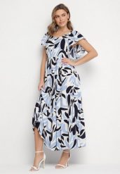 Niebieska Wiskozowa Sukienka Rozkloszowana Zdobiona Geometrycznym Printem Niserias. Niebieskie sukienki damskie Born2be, z aplikacjami, z wiskozy, eleganckie, bez ramiączek. Za 99.99 zł.