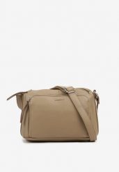Ciemnobeżowa Torebka Trzykomorowa w Stylu Listonoszki Jenelira. Brązowe shopper bag Renee, bez wzorów, z jeansu, bez dodatków. Za 129.99 zł.