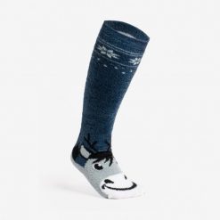 Skarpety jeździeckie ciepłe Sweet & Warm Rozmiar 32-37 niebieskie. Niebieskie skarpetki damskie Decathlon, bez wzorów, z materiału. Za 29.99 zł.