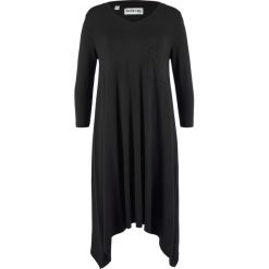 Sukienka shirtowa z dłuższymi bokami, rękawy 3/4, z kolekcji Maite Kelly bonprix czarny. Czarne sukienki damskie bonprix. Za 89.99 zł.