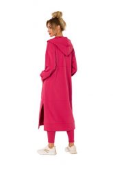 Długa Rozpinana Bluza z Kapturem - Koralowa. Pomarańczowe bluzy damskie MOE, l, bez wzorów, z bawełny, z kapturem. Za 387.89 zł.