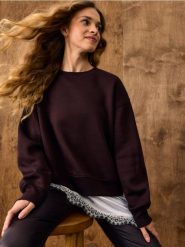 Bluza z bawełną z koronkową wstawką - brązowy. Brązowe bluzy damskie Sinsay, l, bez wzorów, z bawełny, bez kaptura. Za 49.99 zł.