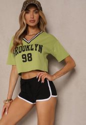 Zielony T-shirt z Bawełny Ozdobiony Napisem Lireline. Zielone t-shirty damskie Renee, m, bez wzorów, z bawełny, bez kołnierzyka. Za 34.99 zł.