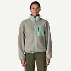 PATAGONIA Bluza damska W's Synch Jkt oatmeal heather w/thin ice-L. Niebieskie bluzy damskie Patagonia, l, bez wzorów, z materiału, bez kaptura. Za 656.35 zł.