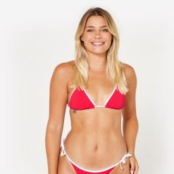 Góra kostiumu kąpielowego surfingowego damska Olaian Mae frotte. Czerwone bikini OLAIAN, bez wzorów, z elastanu. Za 59.99 zł.
