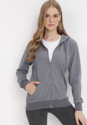 Ciemnoszara Bluza z Kapturem Zapinana na Suwak Argis. Szare bluzy damskie Born2be, l, bez wzorów, z dzianiny, z kapturem. Za 49.99 zł.