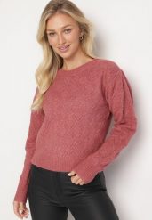 Różowy Klasyczny Sweter Ozdobiony Tłoczeniem Derista. Czerwone swetry klasyczne damskie Born2be, z jeansu, bez kołnierzyka. Za 139.99 zł.