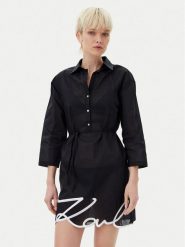 KARL LAGERFELD Sukienka koszulowa A1W46006 Czarny Regular Fit. Czarne sukienki damskie KARL LAGERFELD, bez wzorów, z bawełny, bez ramiączek. Za 489.99 zł.