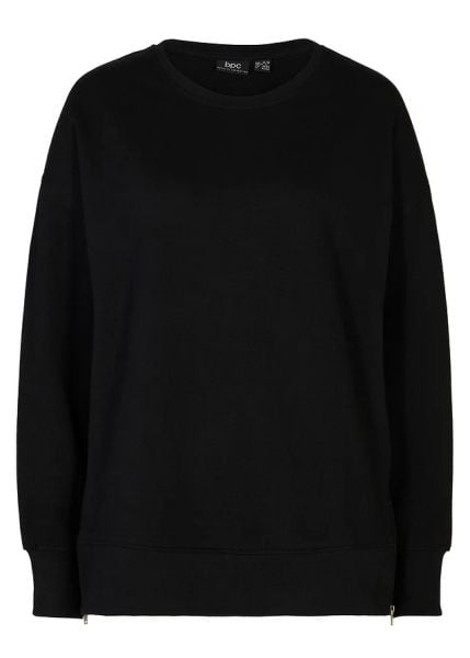 Bluza z mieszanki bawełny. Czarne bluzy damskie bonprix, bez wzorów, z bawełny, bez kaptura. Za 79.99 zł.