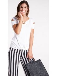 Heine Koszulka w kolorze białym rozmiar: 42. Białe bluzki damskie Heine, z aplikacjami, bez kołnierzyka, bez ramiączek. Za 56.95 zł.