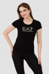 EA7 Czarny t-shirt ze srebrnym logo. Niebieskie t-shirty damskie EA7 Emporio Armani, xs, bez wzorów, bez kołnierzyka. W wyprzedaży za 170.99 zł.