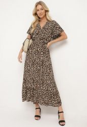 Brązowa Bawełniana Sukienka Kopertowa z Gumką w Pasie Wiązana Materiałowym Paskiem Krisstina. Brązowe sukienki damskie Born2be, bez wzorów, z bawełny, casualowe, bez ramiączek. Za 69.99 zł.