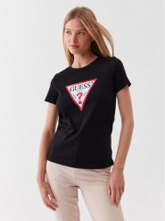 Guess T-Shirt W1YI1B I3Z14 Czarny Slim Fit. Czarne t-shirty damskie Guess, l, z aplikacjami, z bawełny, bez kołnierzyka. Za 99.99 zł.