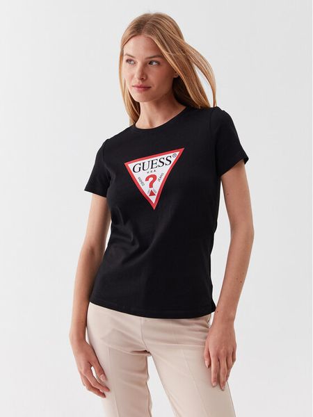 Guess T-Shirt W1YI1B I3Z14 Czarny Slim Fit. Czarne t-shirty damskie Guess, s, z aplikacjami, z bawełny, bez kołnierzyka. Za 110.99 zł.