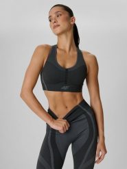 4F Biustonosz treningowy z niskim wsparciem damski - czarny M/L. Czarne biustonosze sportowe damskie 4F, bez wzorów, ze skóry. Za 119.99 zł.