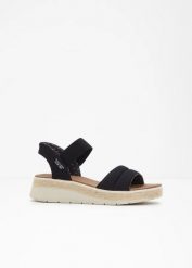 Wsuwane sandały na koturnie marki Skechers. Czarne sandały damskie bonprix, bez wzorów, bez obcasa, na koturnie, bez zapięcia. Za 329.99 zł.