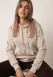 Beżowa Bluza z Troczkami i Kapturem Sondos. Brązowe bluzy damskie Born2be, l, bez wzorów, z polaru, z kapturem. Za 59.99 zł.