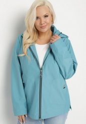 Niebieska Kurtka o Prostym Kroju z Odpinanym Kapturem Nusanelis. Niebieskie kurtki damskie Born2be, plus size, bez wzorów, z jeansu. Za 199.99 zł.
