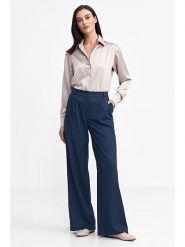 Nife Spodnie w kolorze granatowym rozmiar: 42. Niebieskie spodnie materiałowe damskie Nife, bez wzorów, z materiału. Za 140.53 zł.