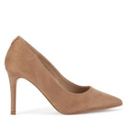 Szpilki DeeZee. Brązowe szpilki damskie DeeZee, bez wzorów, bez obcasa, na szpilce, bez zapięcia. Za 119.99 zł.