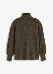 Sweter. Brązowe swetry klasyczne damskie bonprix, bez kołnierzyka. Za 129.99 zł.