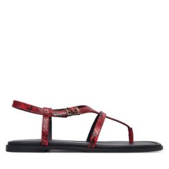 Sandały Tommy Hilfiger. Czerwone sandały damskie Tommy Hilfiger, bez wzorów, bez obcasa, na płaskiej podeszwie, bez zapięcia. Za 449.99 zł.