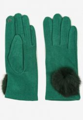 Zielone Rękawiczki z Bawełną i Ozdobnym Pomponem Sadelira. Zielone rękawiczki damskie Born2be, bez wzorów, z bawełny. Za 14.99 zł.