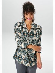 Aniston Bluzka w kolorze czarno-niebiesko-kremowym rozmiar: 44. Brązowe bluzki damskie Aniston, bez wzorów, z wiskozy, bez kołnierzyka, bez ramiączek. Za 95.99 zł.