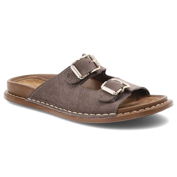 Klapki damskie Artiker, skórzane zamszowe na platformie z klamrami profilowane, szare, 56C0679. Szare klapki damskie Artiker, bez wzorów, z zamszu, bez obcasa, na platformie, bez zapięcia. Za 209.00 zł.