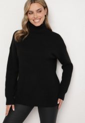 Czarny Klasyczny Golf z Wełną i Bawełną Ilavella. Czarne golfy damskie Born2be, m, bez wzorów, z bawełny, bez ramiączek. Za 84.99 zł.