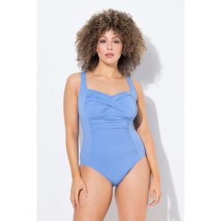Damski Strój kąpielowy metaliczny miękkie miseczki podszewka powermesh z przodu. Niebieskie stroje jednoczęściowe Ulla Popken, bez wzorów, z elastanu. Za 294.99 zł.